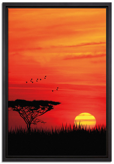 Roter Sonnenuntergang in Afrika auf Leinwandbild gerahmt Größe 60x40