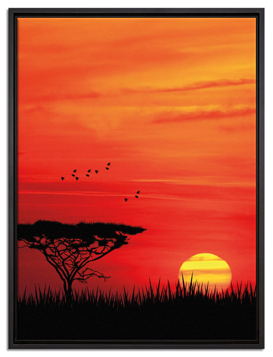 Roter Sonnenuntergang in Afrika auf Leinwandbild gerahmt Größe 80x60