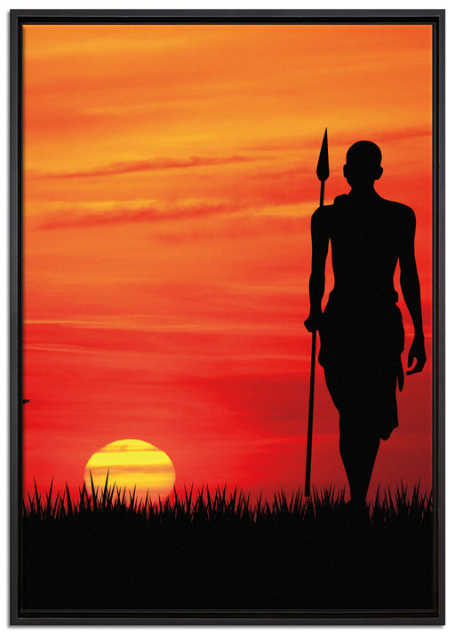 Roter Sonnenuntergang in Afrika auf Leinwandbild gerahmt Größe 100x70