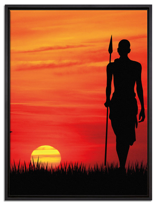Roter Sonnenuntergang in Afrika auf Leinwandbild gerahmt Größe 80x60