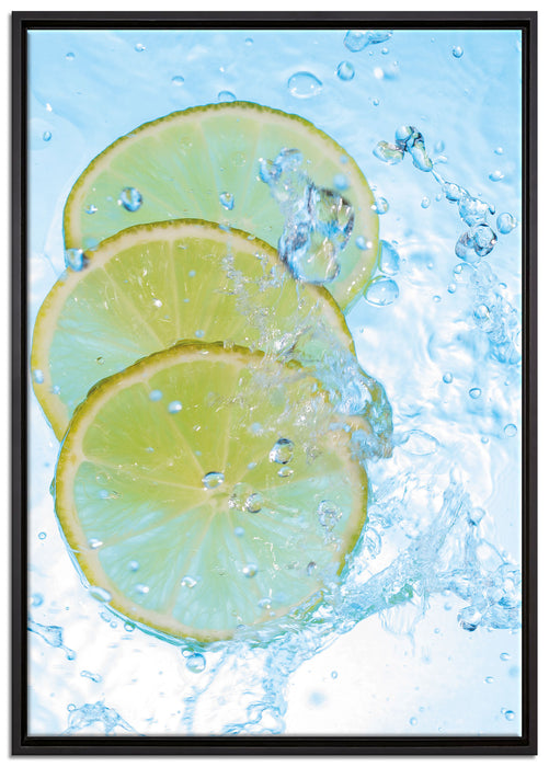 Zitrone fällt ins Wasser auf Leinwandbild gerahmt Größe 100x70