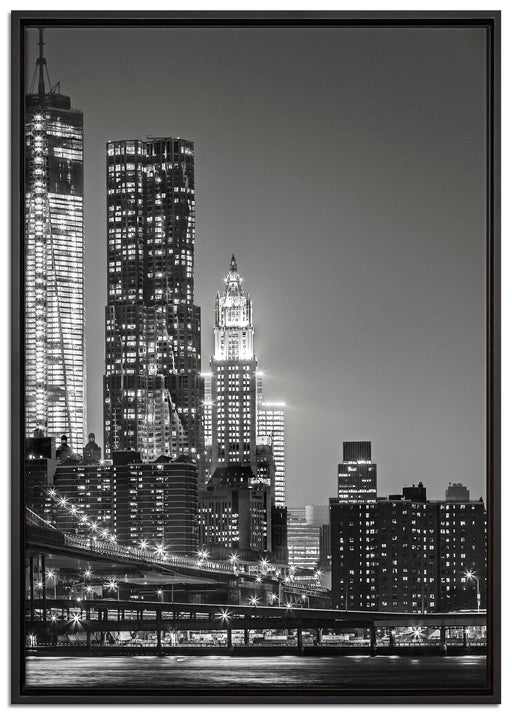 New York City Skyline bei Nacht auf Leinwandbild gerahmt Größe 100x70