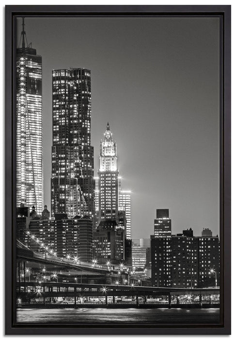 New York City Skyline bei Nacht auf Leinwandbild gerahmt Größe 60x40