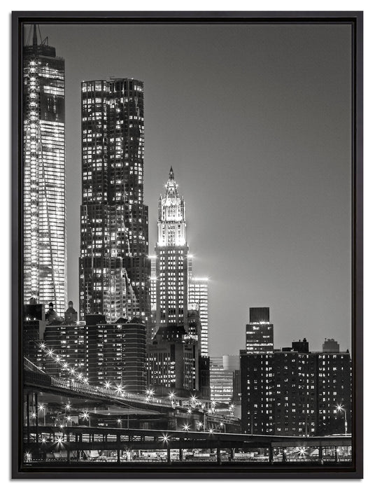 New York City Skyline bei Nacht auf Leinwandbild gerahmt Größe 80x60
