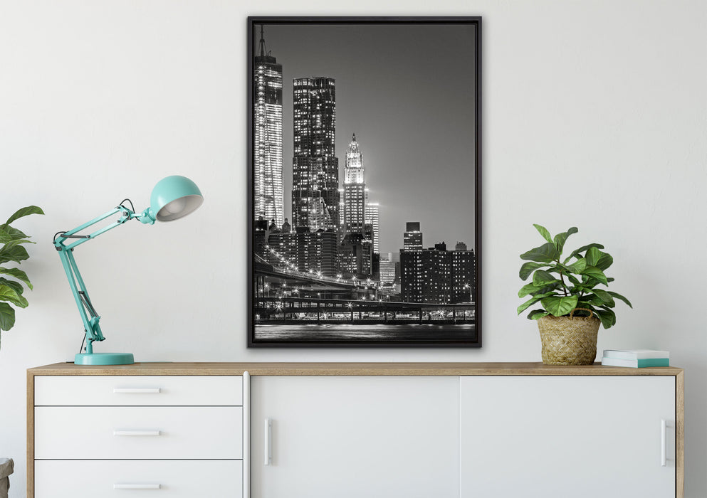 New York City Skyline bei Nacht auf Leinwandbild gerahmt verschiedene Größen im Wohnzimmer