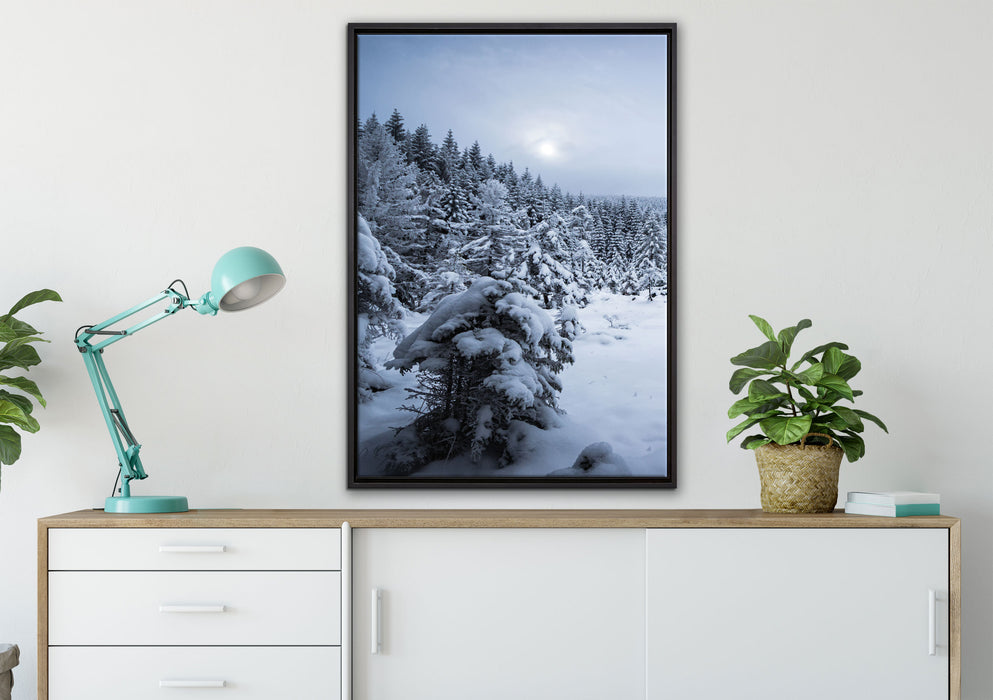 Winterlandschaft vereister See auf Leinwandbild gerahmt verschiedene Größen im Wohnzimmer