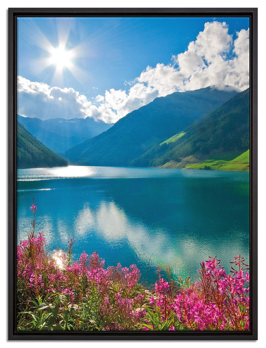 Blumenwiese See auf Leinwandbild gerahmt Größe 80x60