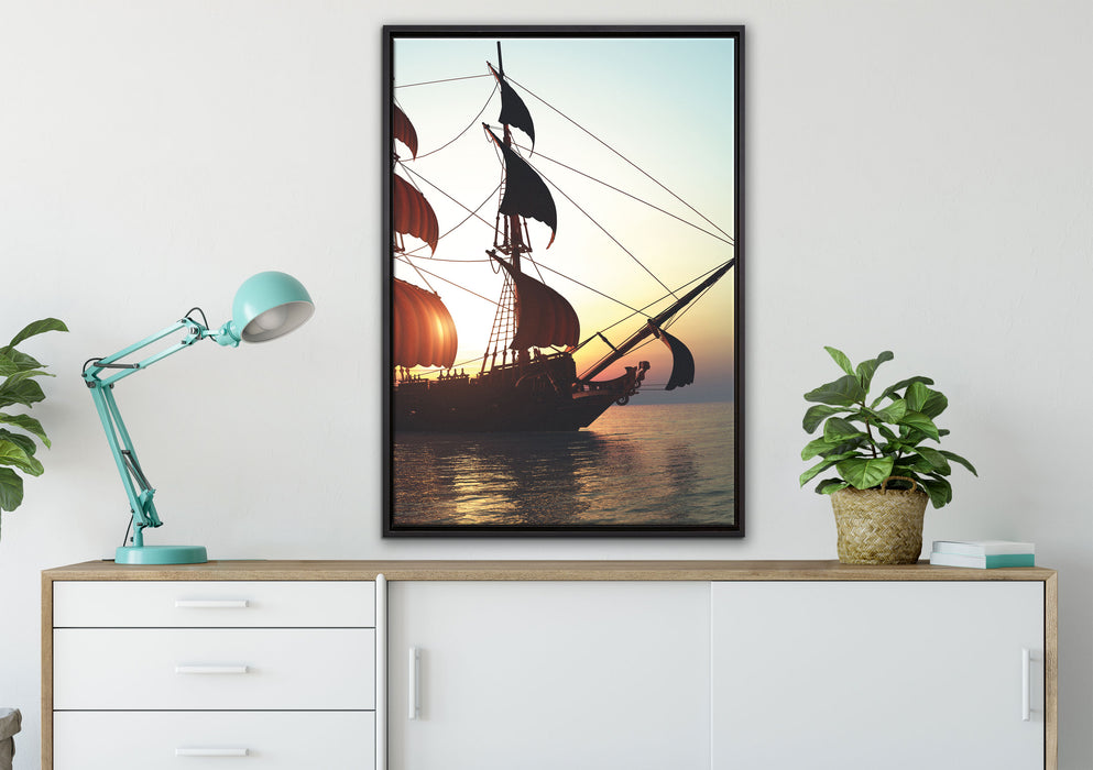 Altes Segelschiff auf Leinwandbild gerahmt verschiedene Größen im Wohnzimmer