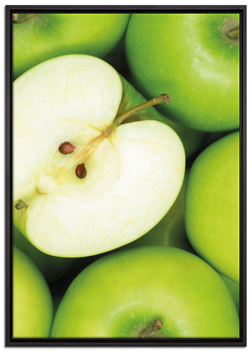 Grüne Äpfel auf Leinwandbild gerahmt Größe 100x70
