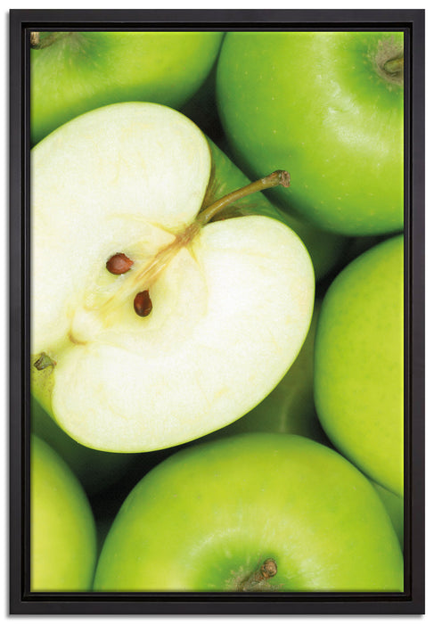 Grüne Äpfel auf Leinwandbild gerahmt Größe 60x40