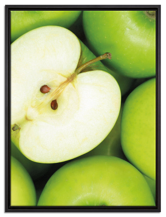 Grüne Äpfel auf Leinwandbild gerahmt Größe 80x60