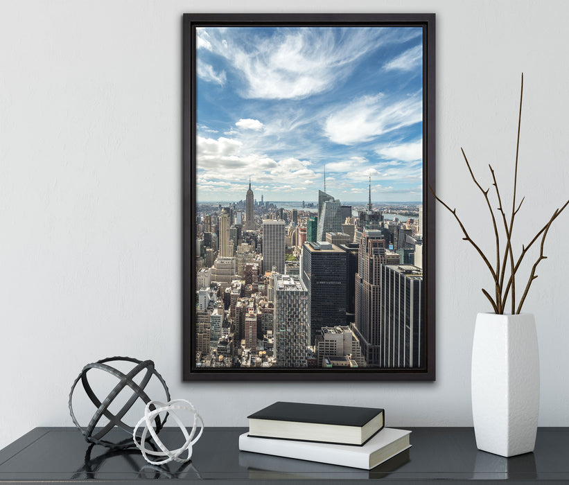 New York Skyline auf Leinwandbild gerahmt mit Kirschblüten