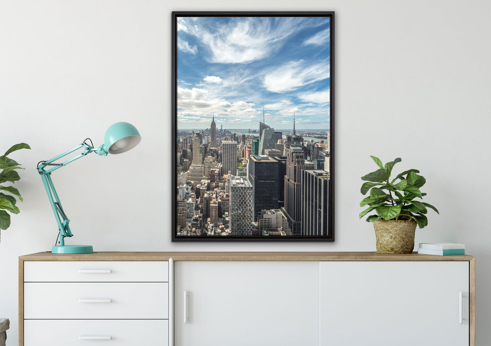 New York Skyline auf Leinwandbild gerahmt verschiedene Größen im Wohnzimmer