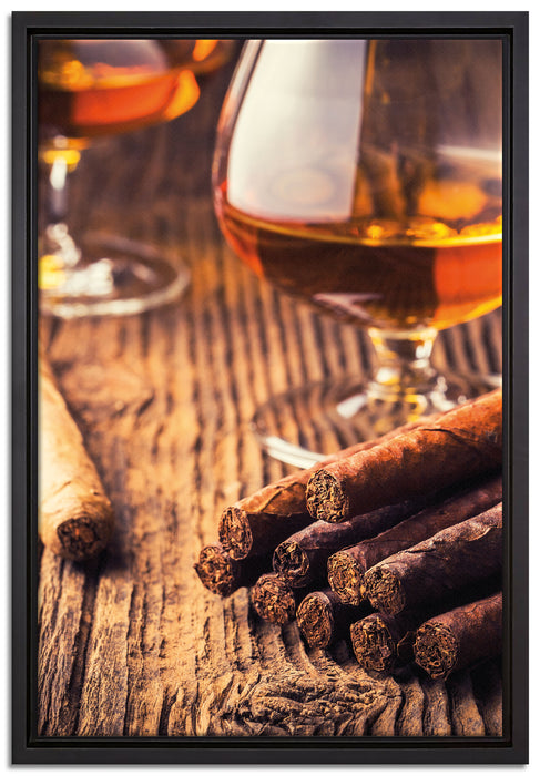 Whisky und Zigarre auf Leinwandbild gerahmt Größe 60x40