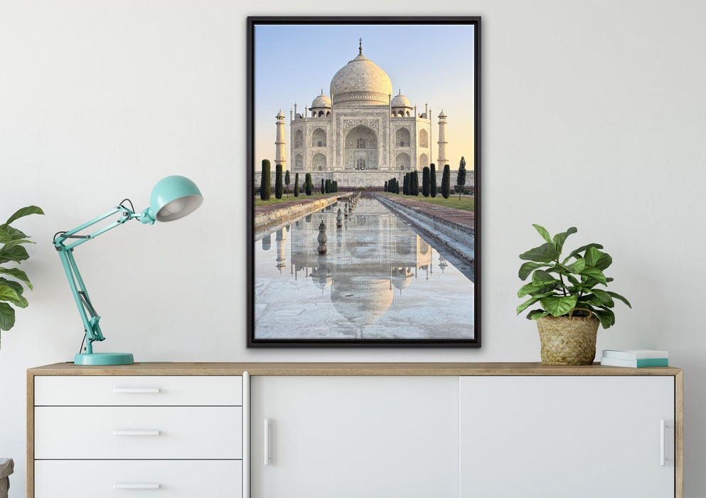 Taj Mahal auf Leinwandbild gerahmt verschiedene Größen im Wohnzimmer