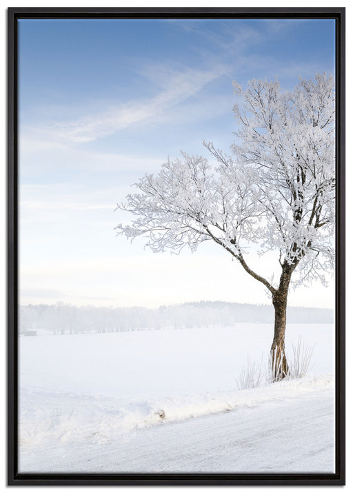 Baum im Schnee auf Leinwandbild gerahmt Größe 100x70