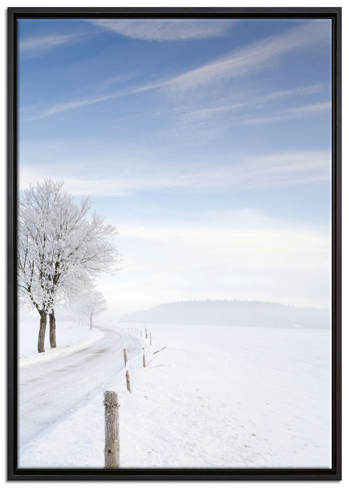 Baum im Schnee auf Leinwandbild gerahmt Größe 100x70