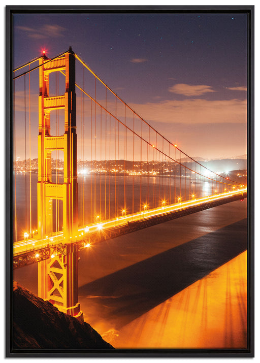 Golden Gate Bridge bei Nacht auf Leinwandbild gerahmt Größe 100x70