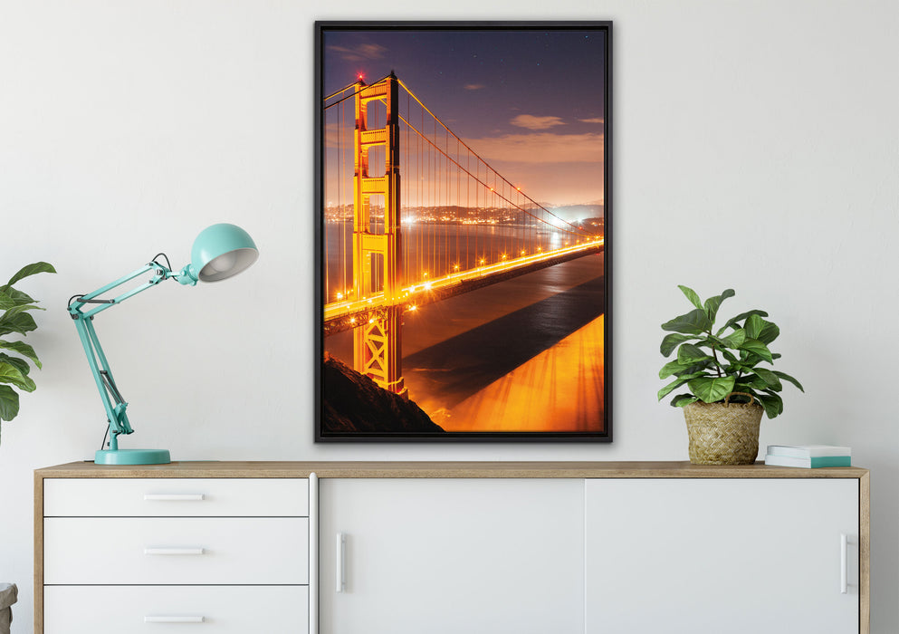 Golden Gate Bridge bei Nacht auf Leinwandbild gerahmt verschiedene Größen im Wohnzimmer