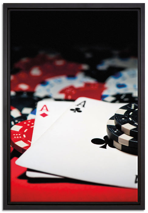 Spielkarten auf Leinwandbild gerahmt Größe 60x40