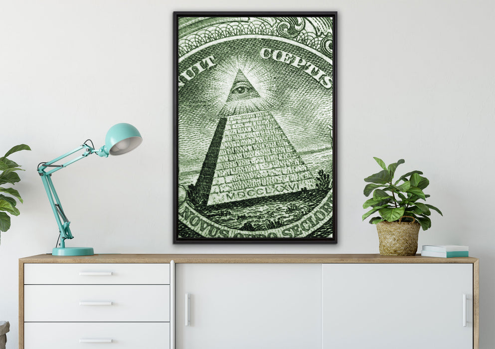 Illuminaten-Pyramide auf Leinwandbild gerahmt verschiedene Größen im Wohnzimmer