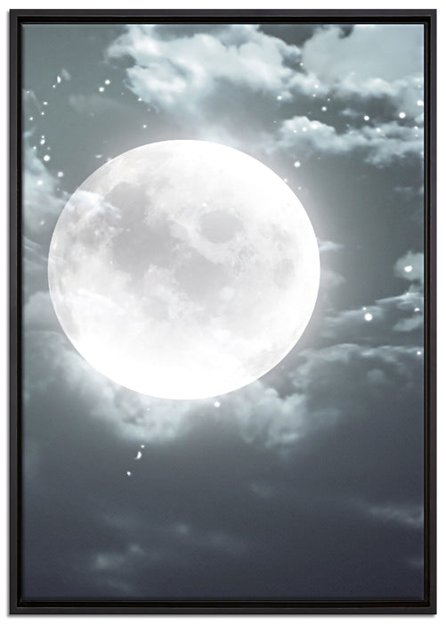Vollmond Sterne Wolken auf Leinwandbild gerahmt Größe 100x70