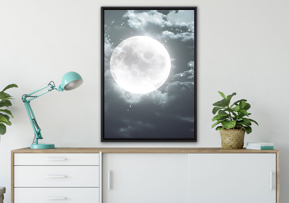 Vollmond Sterne Wolken auf Leinwandbild gerahmt verschiedene Größen im Wohnzimmer