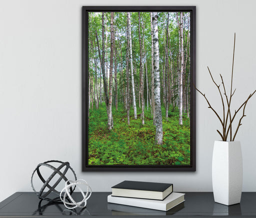 Birkenwald auf Leinwandbild gerahmt mit Kirschblüten