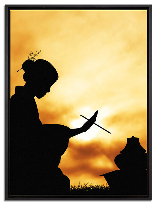 Dark Geisha Teezerenomie auf Leinwandbild gerahmt Größe 80x60