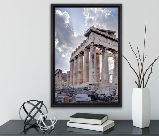 Antike Säulen Griechenland auf Leinwandbild gerahmt mit Kirschblüten