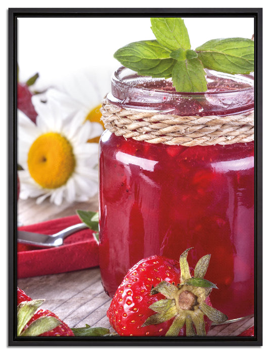 Glas mit Erdbeeren auf Leinwandbild gerahmt Größe 80x60