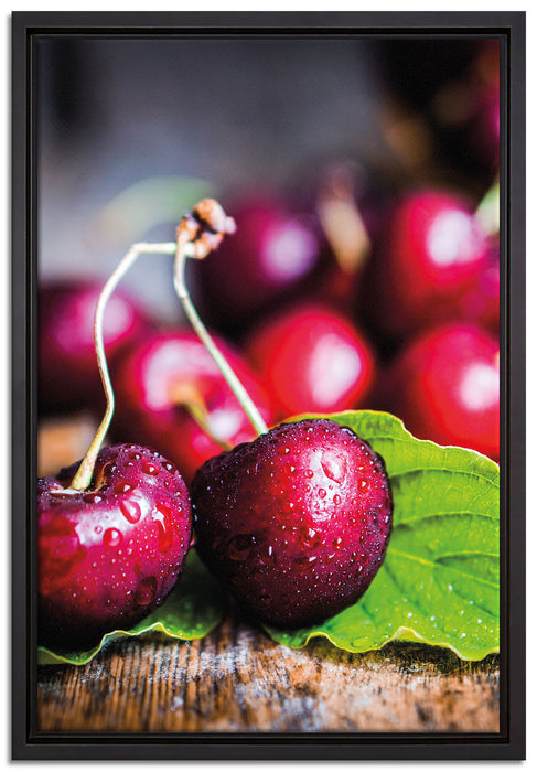 Kirschen auf Leinwandbild gerahmt Größe 60x40