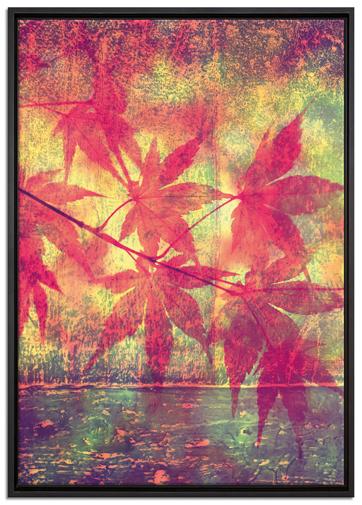 Ast mit pinken Blättern auf Leinwandbild gerahmt Größe 100x70