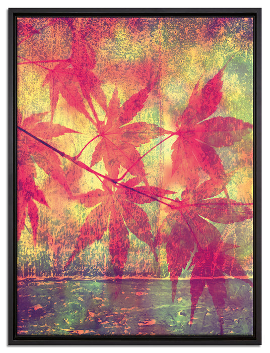 Ast mit pinken Blättern auf Leinwandbild gerahmt Größe 80x60
