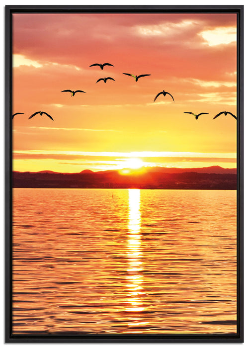 See Abenddämmerung auf Leinwandbild gerahmt Größe 100x70
