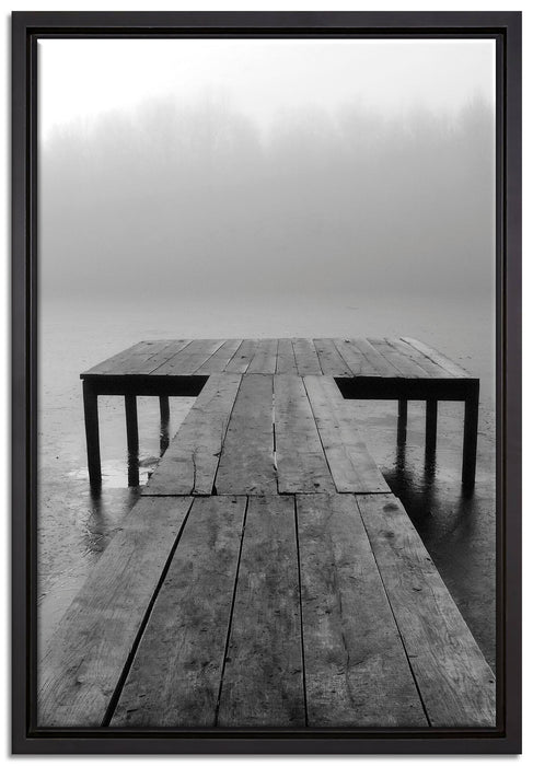 Steg am See Nebel auf Leinwandbild gerahmt Größe 60x40
