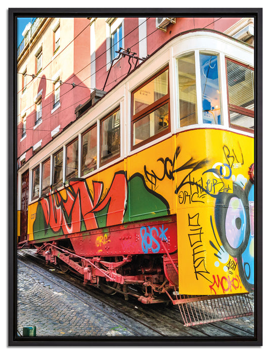 Besprühte S-Bahn auf Leinwandbild gerahmt Größe 80x60
