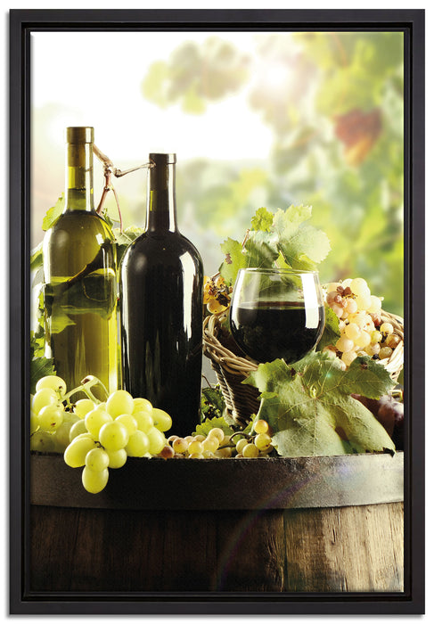 Weintrauben am Fass auf Leinwandbild gerahmt Größe 60x40