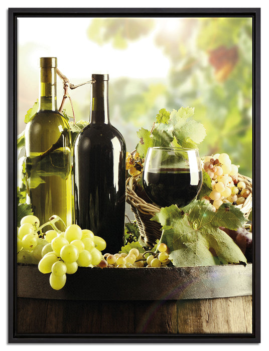 Weintrauben am Fass auf Leinwandbild gerahmt Größe 80x60
