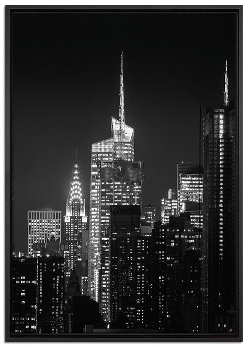 New York von oben schwarz weiß auf Leinwandbild gerahmt Größe 100x70