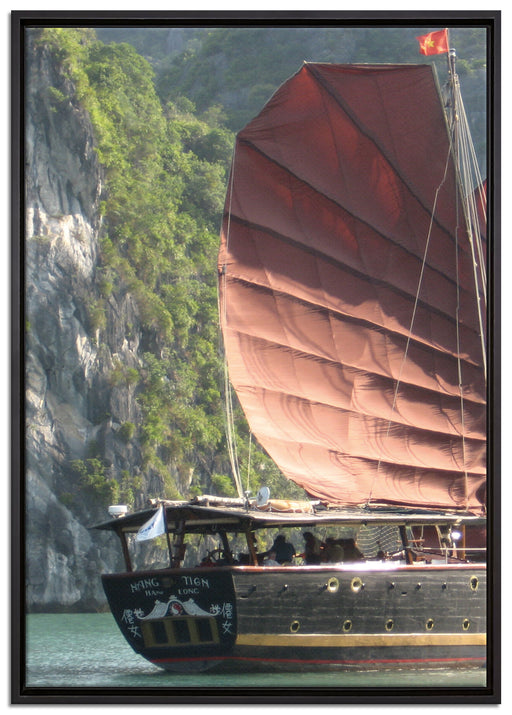 Segelschiff im Sonnenuntergang auf Leinwandbild gerahmt Größe 100x70