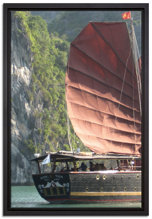 Segelschiff im Sonnenuntergang auf Leinwandbild gerahmt Größe 60x40