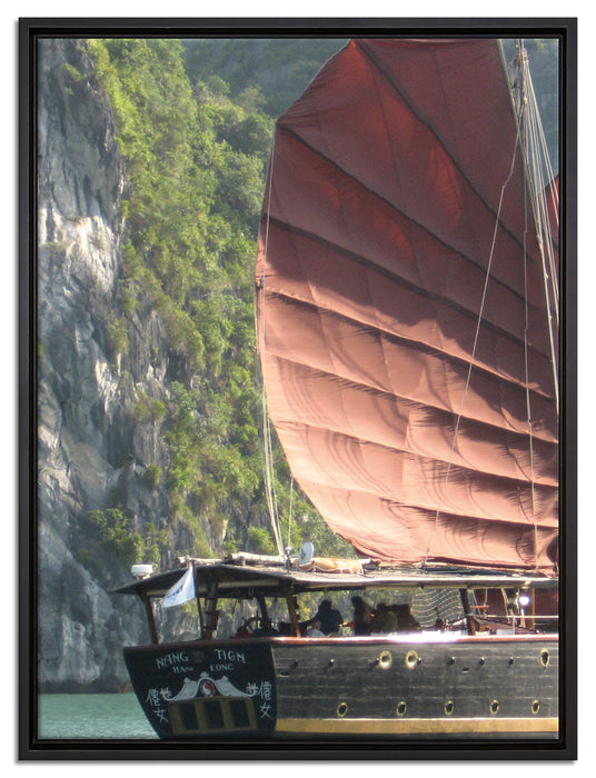 Segelschiff im Sonnenuntergang auf Leinwandbild gerahmt Größe 80x60