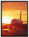 Flugzeug im Sonnenuntergang auf Leinwandbild gerahmt Größe 80x60