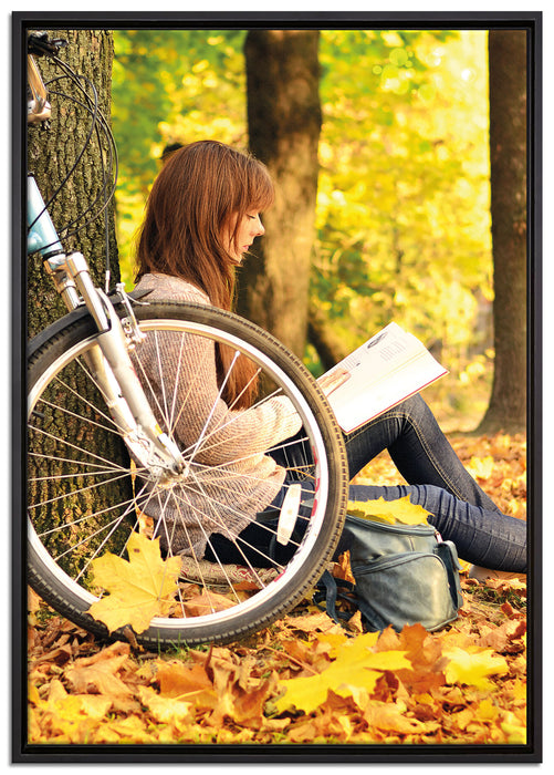 Teenager Girl with Bike auf Leinwandbild gerahmt Größe 100x70