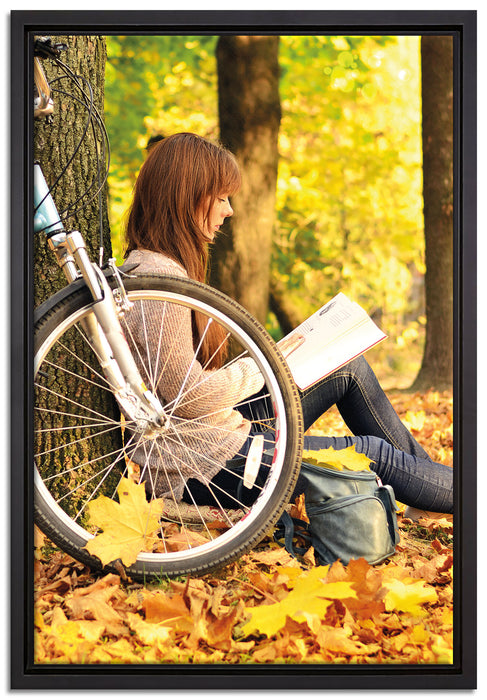 Teenager Girl with Bike auf Leinwandbild gerahmt Größe 60x40