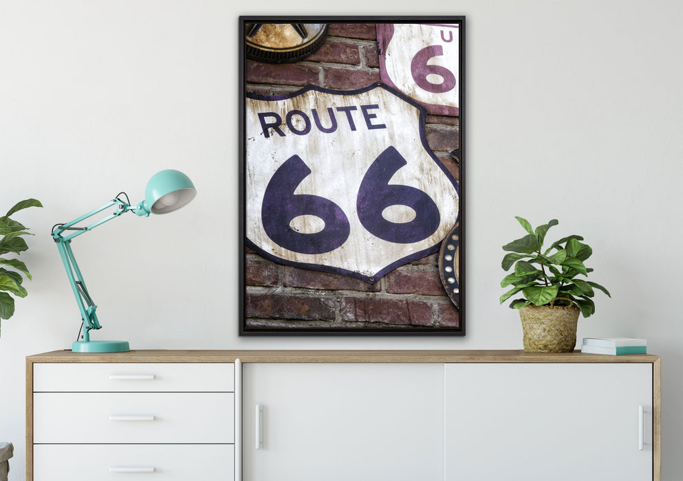 Route 66 auf Leinwandbild gerahmt verschiedene Größen im Wohnzimmer