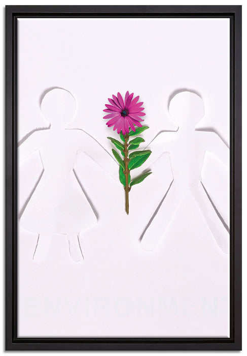 Pärchen mit Blume auf Leinwandbild gerahmt Größe 60x40