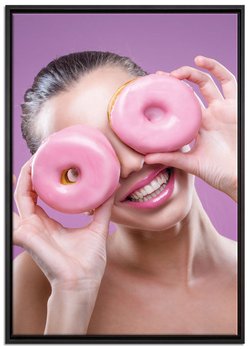 Lustige Donuts auf Leinwandbild gerahmt Größe 100x70