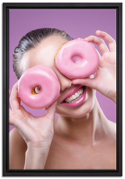 Lustige Donuts auf Leinwandbild gerahmt Größe 60x40